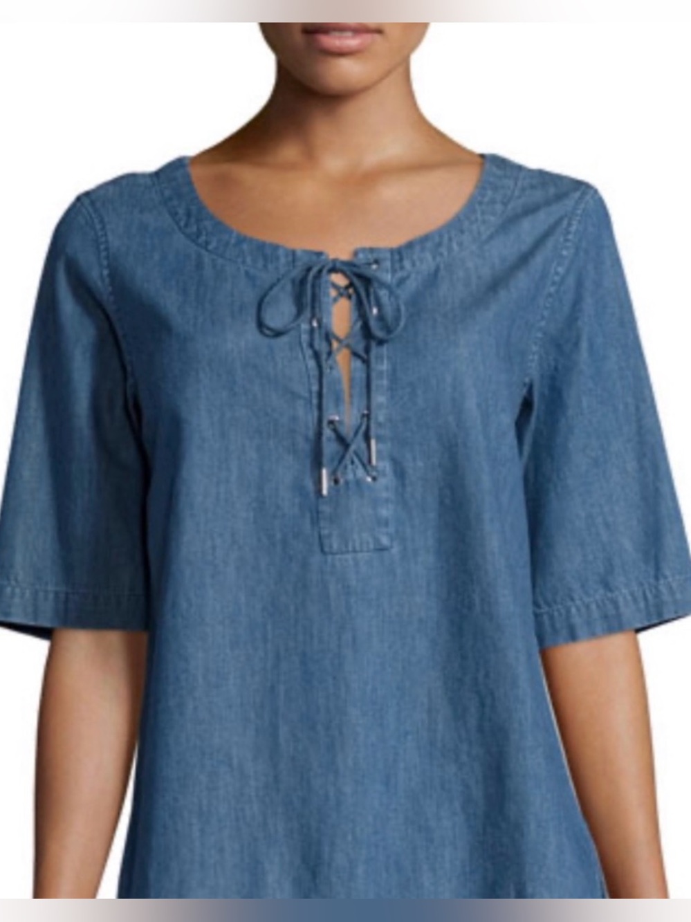 Rag & Bone Jean Chambray Lace-Up Top Blue Short Sleeve Blouse XS